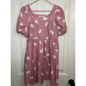 Loft Square Neck Swing Babydoll Dress Luminous Pink /White Brushstroke Womens S